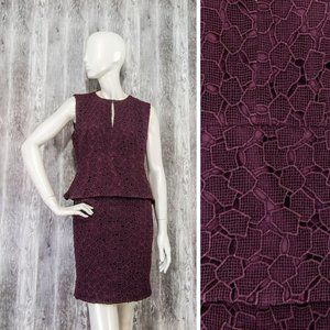 Diane Von Furstenberg Wineberry Lace Peplum Dress, Size Size 2 V Good Condition
